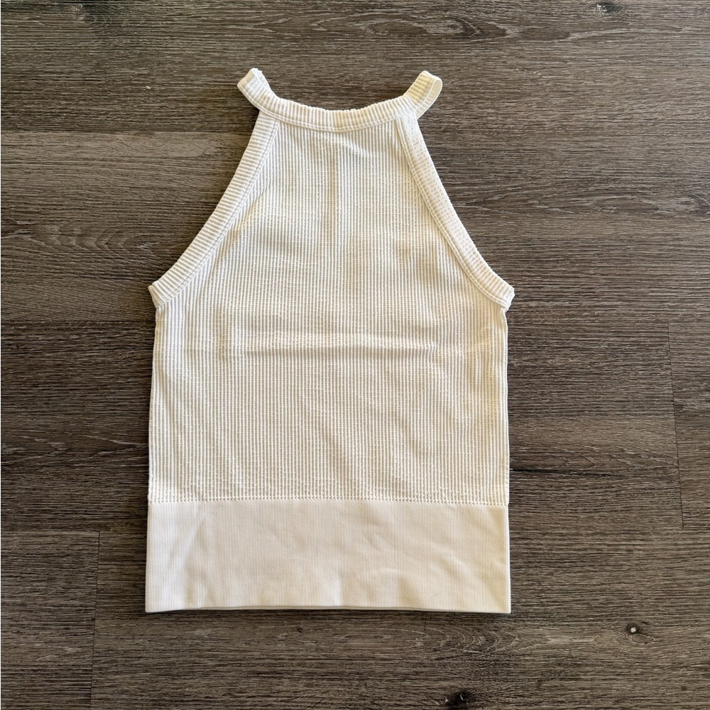 Free People Cream Ribbed Knit Top